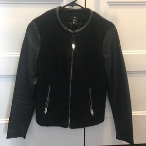 Black wool and faux leather jacket